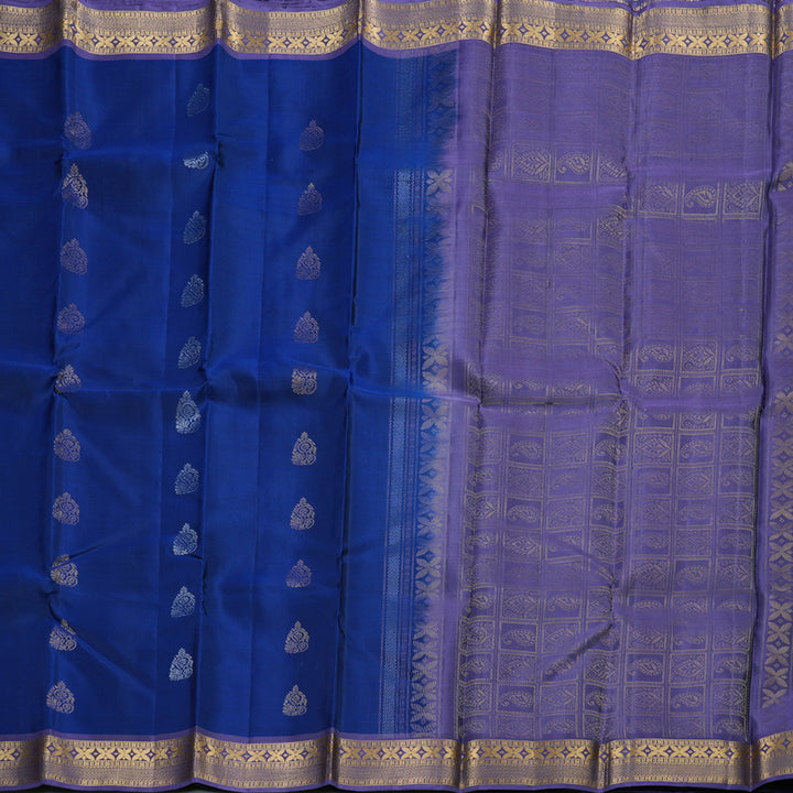 Hayagrivas Blue Handloom Soft Silk Saree with Dark Lavender Border BBD742H14-9