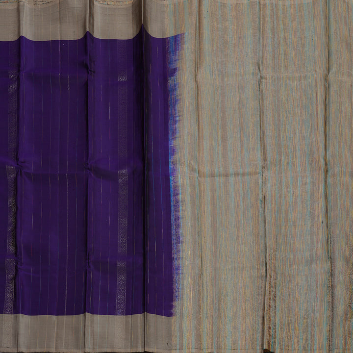 Hayagrivas Blue Handloom Soft Silk Saree with Ash Grey Border BBD742H6-1