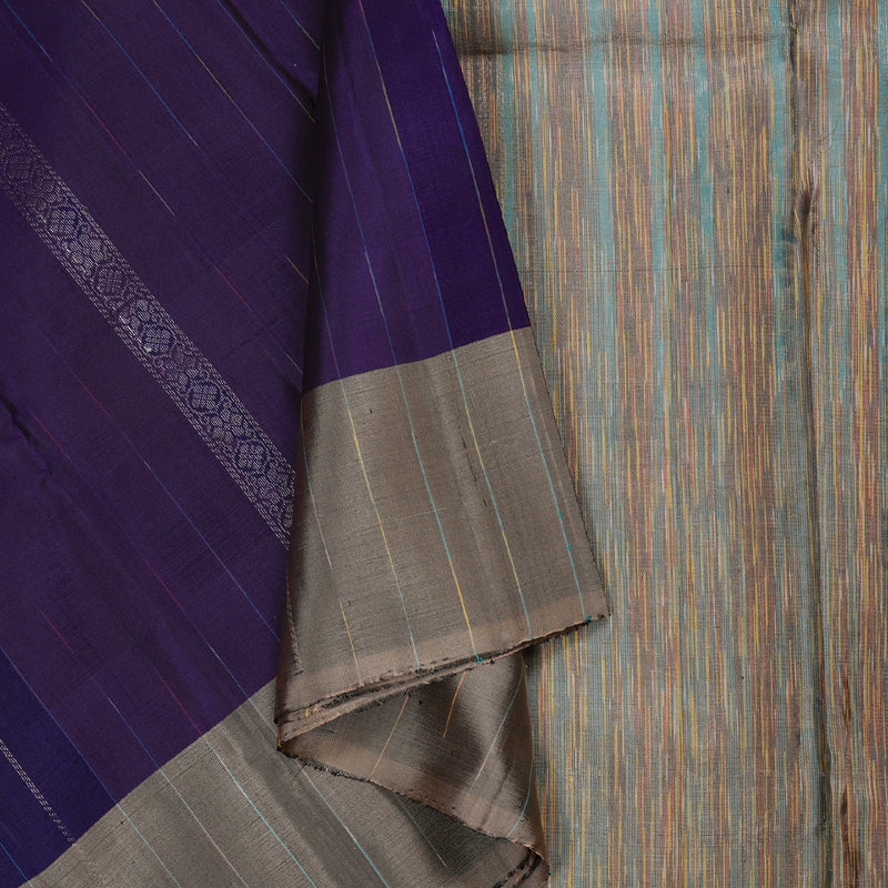 Hayagrivas Blue Handloom Soft Silk Saree with Ash Grey Border BBD742H6-1