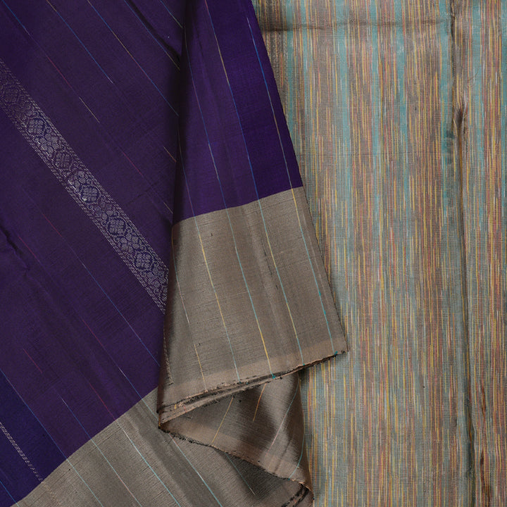 Hayagrivas Blue Handloom Soft Silk Saree with Ash Grey Border BBD742H6-1