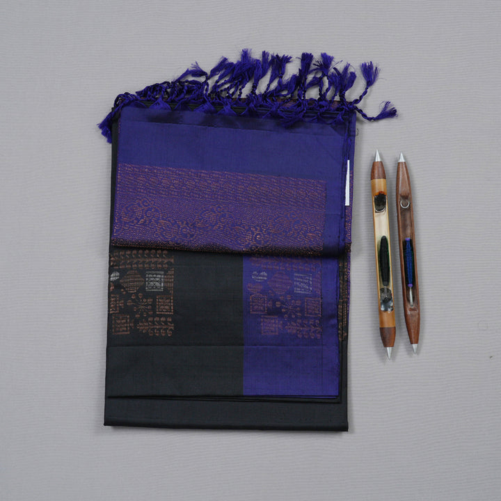 Hayagrivas Elegant Black Handloom Soft Silk Saree with Blue Border BBD742H9-1