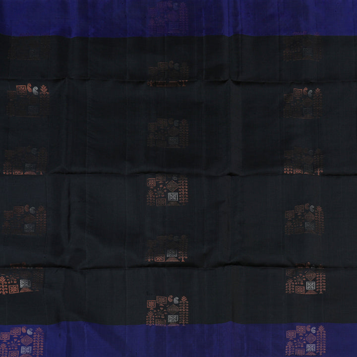 Hayagrivas Elegant Black Handloom Soft Silk Saree with Blue Border BBD742H9-1