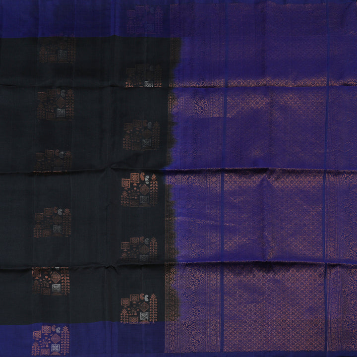 Hayagrivas Elegant Black Handloom Soft Silk Saree with Blue Border BBD742H9-1