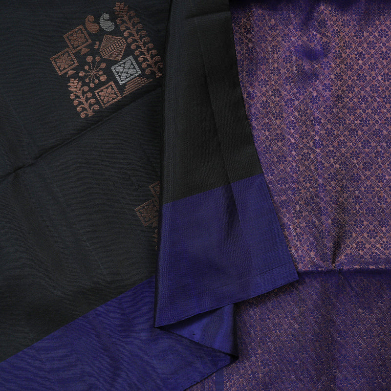 Hayagrivas Elegant Black Handloom Soft Silk Saree with Blue Border BBD742H9-1
