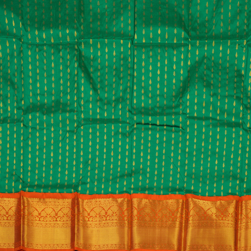 Hayagrivas Green Kanjivaram Pattu Pavadai with Orange Border BBD743H11-3