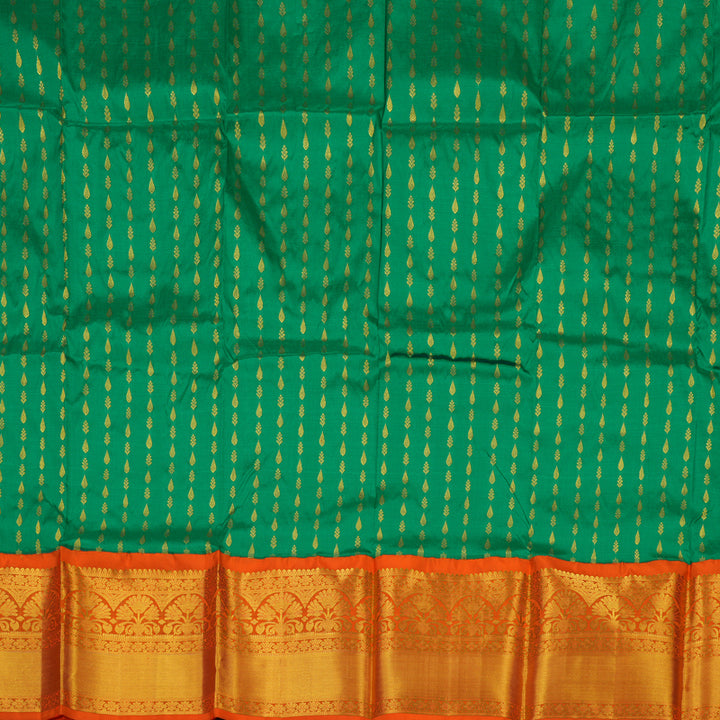 Hayagrivas Green Kanjivaram Pattu Pavadai with Orange Border BBD743H11-3