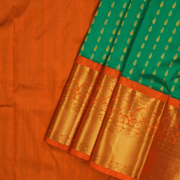 Hayagrivas Green Kanjivaram Pattu Pavadai with Orange Border BBD743H11-3