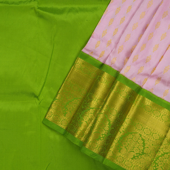 Hayagrivas Handloom Baby Pink Kanjivaram Silk Pattu Pavadai with Parrot Green Border BBD743H11-5
