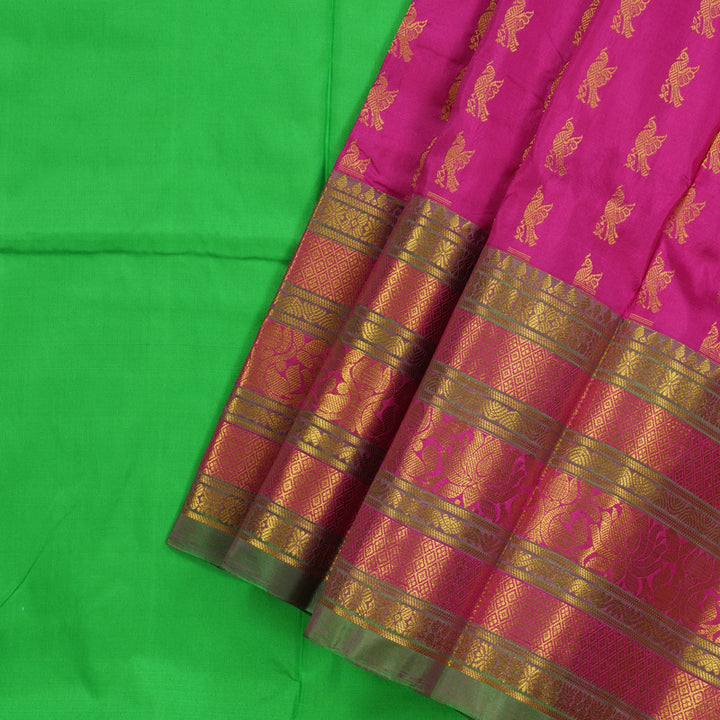 Hayagrivas Handloom Rani Pink Kanjivaram Silk Pattu Pavadai with Manthalir Border  BBD743H12-10