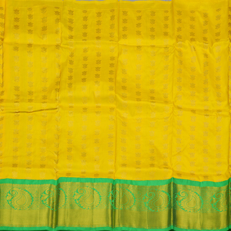 Hayagrivas Handloom Lemon Yellow Kanjivaram Silk Pattu Pavadai with Parrot Green Border BBD743H13-3