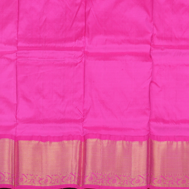 Hayagrivas Neon Green Kanjivaram Pattu Pavadai with Rani Pink Border BBD743H13-5