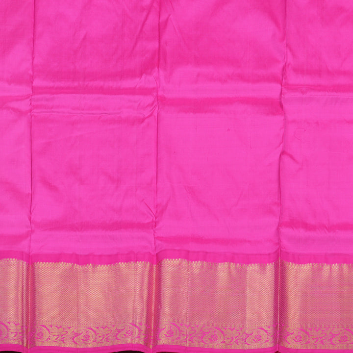 Hayagrivas Neon Green Kanjivaram Pattu Pavadai with Rani Pink Border BBD743H13-5