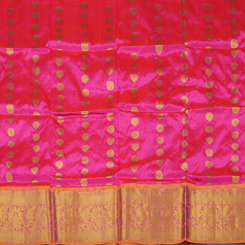 Hayagrivas Handloom Rani Pink Kanjivaram Silk Pattu Pavadai with Golden Orange Border BBD743H16-2