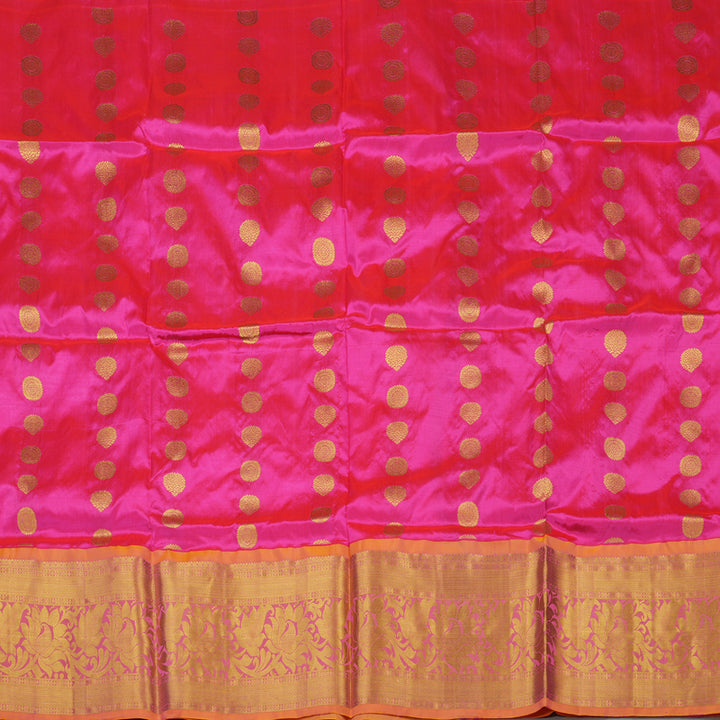 Hayagrivas Handloom Rani Pink Kanjivaram Silk Pattu Pavadai with Golden Orange Border BBD743H16-2