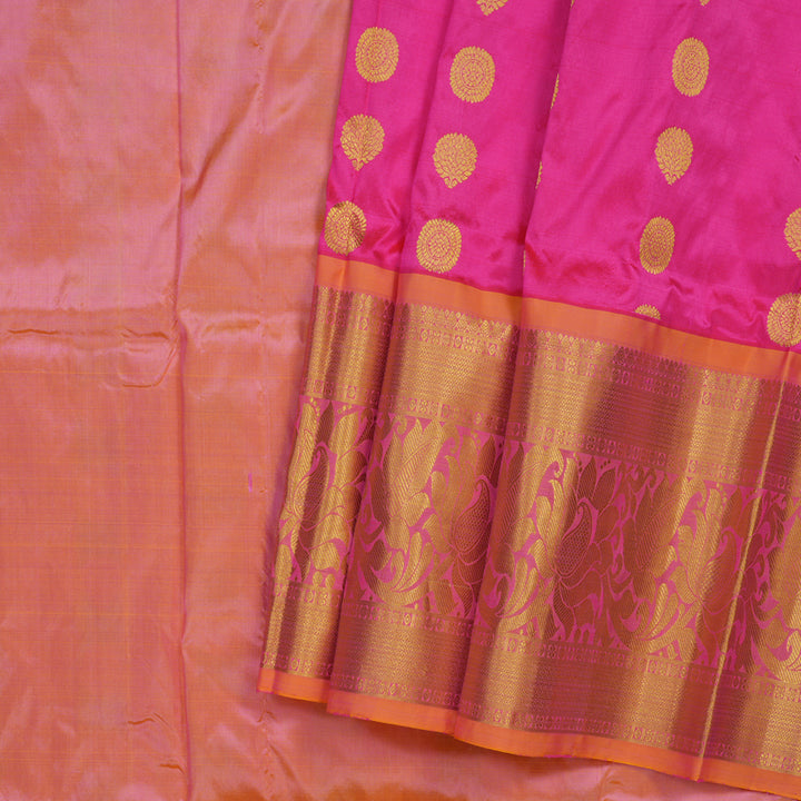 Hayagrivas Handloom Rani Pink Kanjivaram Silk Pattu Pavadai with Golden Orange Border BBD743H16-2
