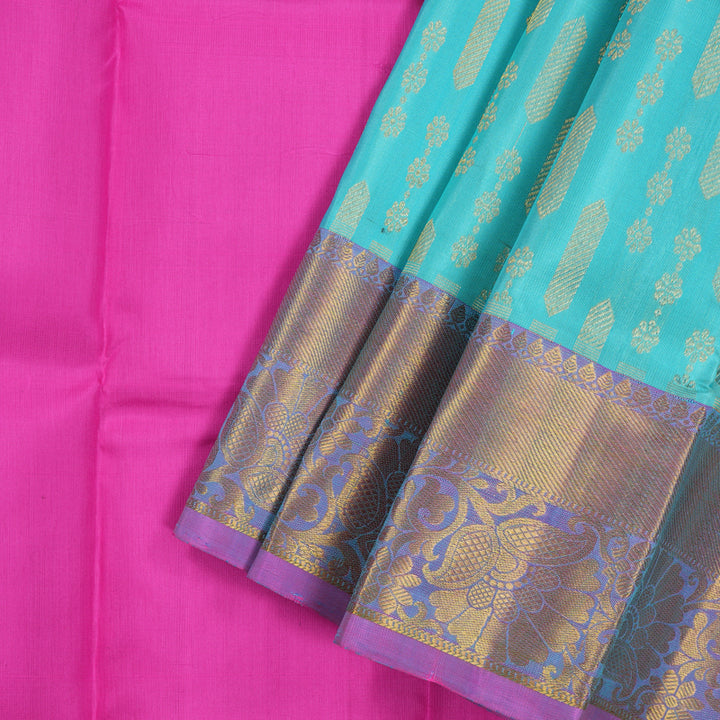 Hayagrivas Powder Blue Pattu Pavadai with Rani Pink contrast BBD743H4-2