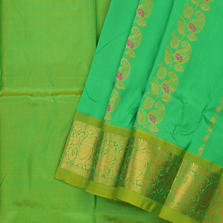 Hayagrivas Parrot Green Kanjivaram Pattu Pavadai with Lime Green border BBD743H8-6