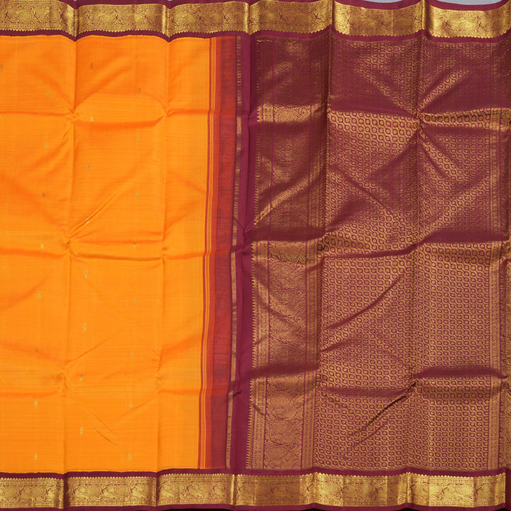 Hayagrivas Mango Yellow Kanjivaram Silk Saree with Maroon Border BBD745H1-1