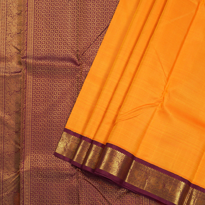 Hayagrivas Mango Yellow Kanjivaram Silk Saree with Maroon Border BBD745H1-1