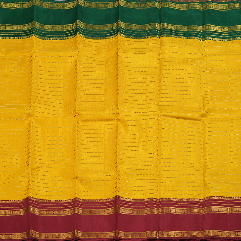 Hayagrivas Yellow Kanjivaram Silk Saree with Green And Maroon Border - BBD746H1-1