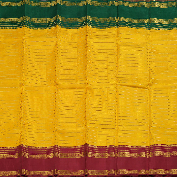 Hayagrivas Yellow Kanjivaram Silk Saree with Green And Maroon Border - BBD746H1-1