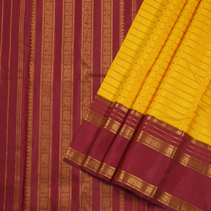 Hayagrivas Yellow Kanjivaram Silk Saree with Green And Maroon Border - BBD746H1-1