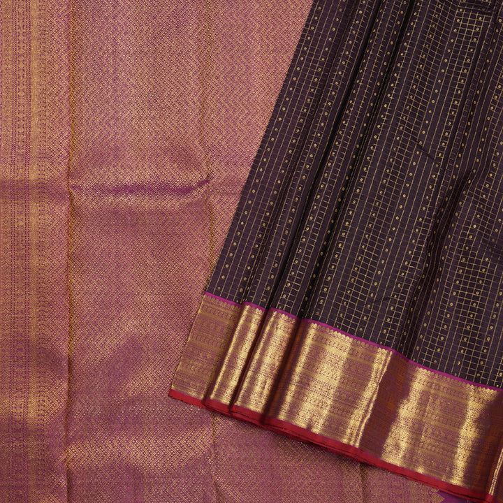 Hayagrivas Plum Purple Kanjivaram Silk Saree with Magenta Border - BBD746H7-1