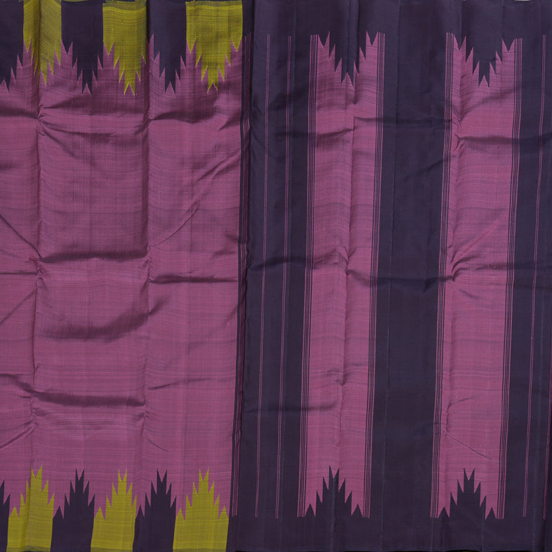 Hayagrivas Matte Purple Kanjivaram Silk Saree with Temple Border Green and Plum Shade Border BBD753H2-5