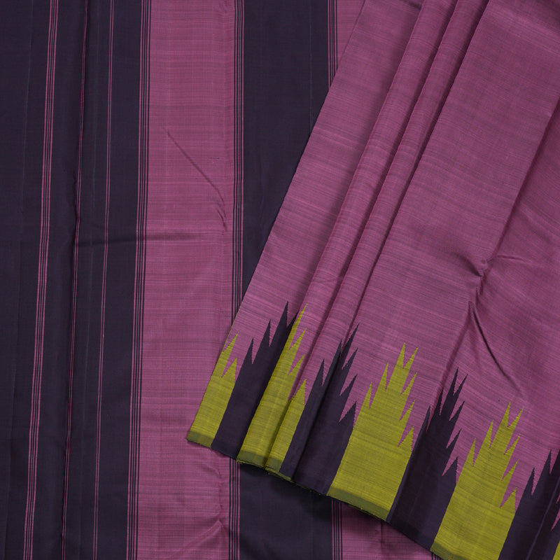 Hayagrivas Matte Purple Kanjivaram Silk Saree with Temple Border Green and Plum Shade Border BBD753H2-5