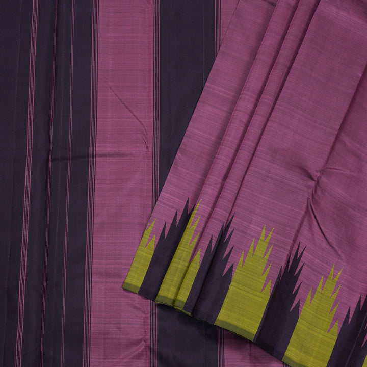 Hayagrivas Matte Purple Kanjivaram Silk Saree with Temple Border Green and Plum Shade Border BBD753H2-5