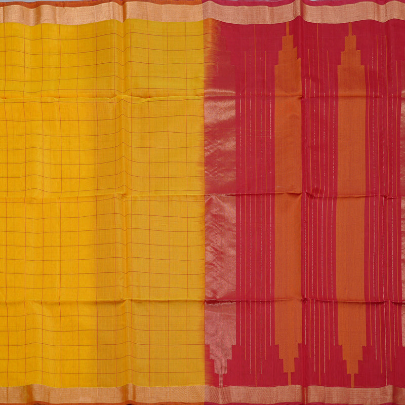 Hayagrivas Handloom Silk Kora Cotton Saree in Sun-kissed Mustard Yellow BBD756H1-3