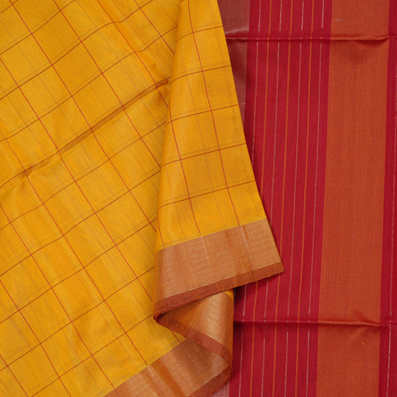 Hayagrivas Handloom Silk Kora Cotton Saree in Sun-kissed Mustard Yellow BBD756H1-3