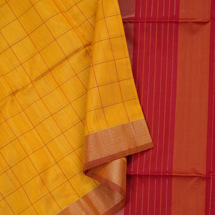 Hayagrivas Handloom Silk Kora Cotton Saree in Sun-kissed Mustard Yellow BBD756H1-3