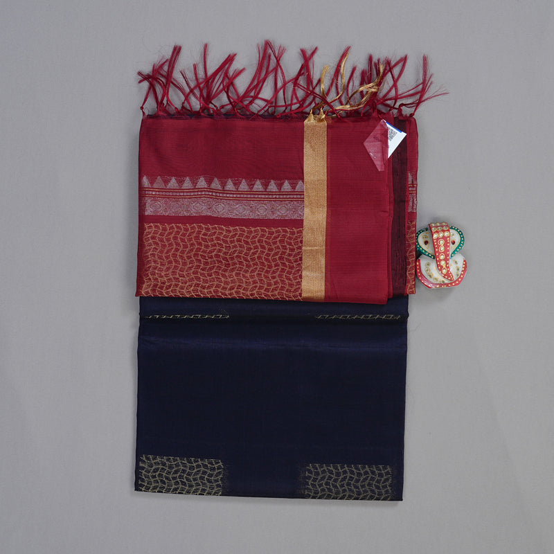 Hayagrivas Handloom Kora Silk Cotton Saree in Magical Dark Blue BBD756H2-25