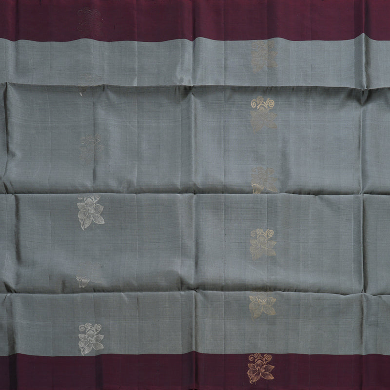 Hayagrivas Dark Grey Handloom Soft Silk Saree with Wine Maroon Border BBD758H1-2