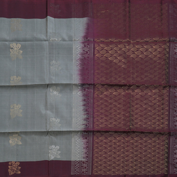 Hayagrivas Dark Grey Handloom Soft Silk Saree with Wine Maroon Border BBD758H1-2