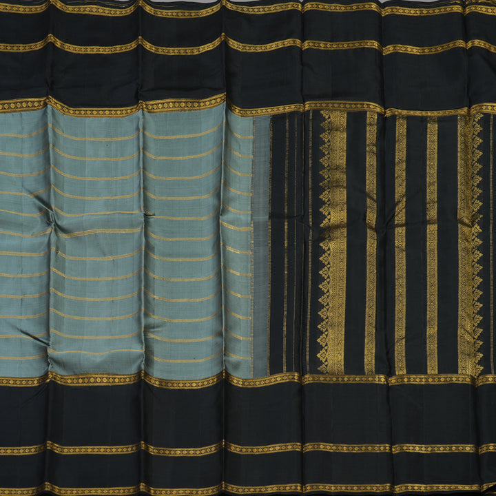 Hayagrivas Handloom Grey Kanjivaram Silk Saree with Black Border BBD764H6-1