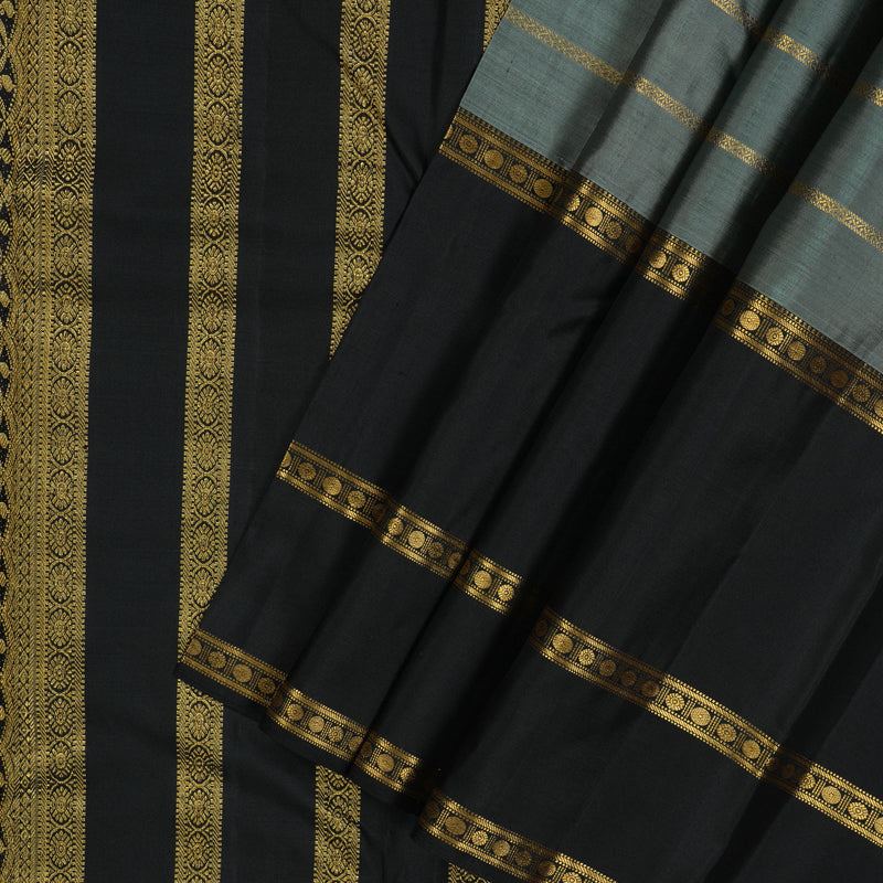Hayagrivas Handloom Grey Kanjivaram Silk Saree with Black Border BBD764H6-1