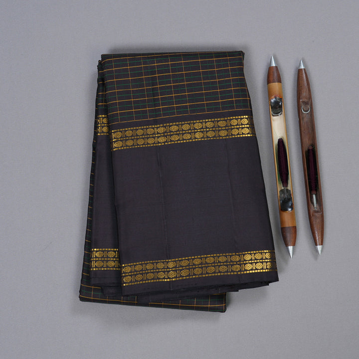 Hayagrivas Dark Brown Kanjivaram Silk Saree with Dark Brown Border BBD765H1-1