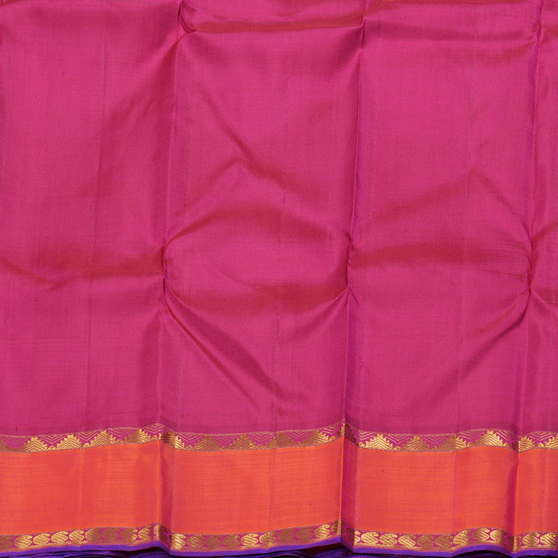 Hayagrivas White Kanjivaram Silk Saree with Orangish Pink Border BBD766H2-1