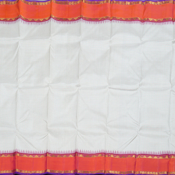 Hayagrivas White Kanjivaram Silk Saree with Orangish Pink Border BBD766H2-1