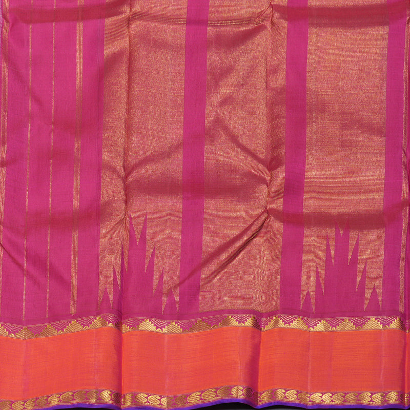 Hayagrivas White Kanjivaram Silk Saree with Orangish Pink Border BBD766H2-1