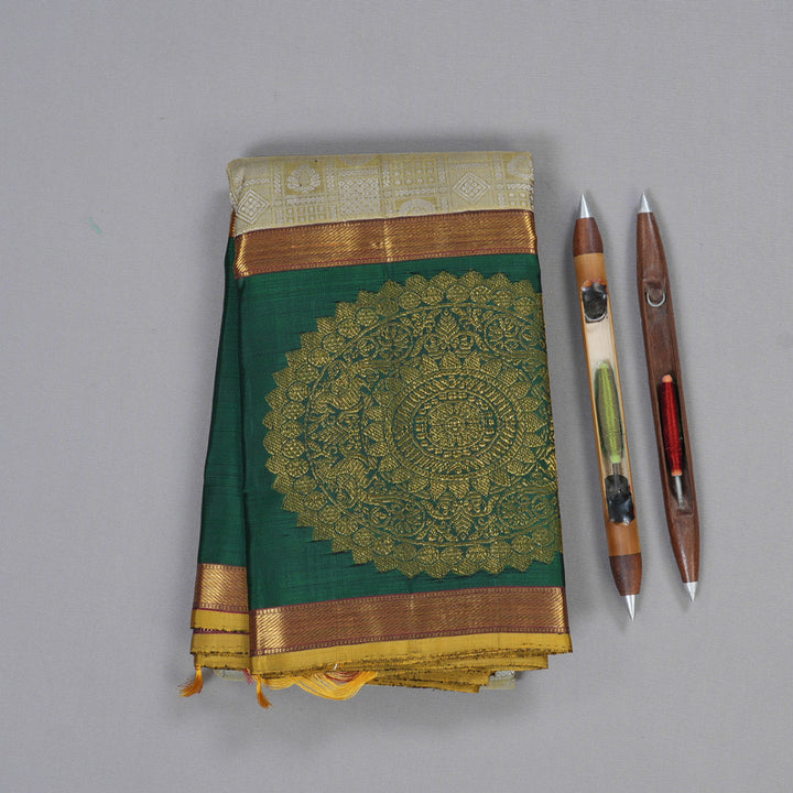 Hayagrivas Handloom Light Elaichi Green Kanjivaram Silk Saree with Bottle Green Border KBE1251I1-1