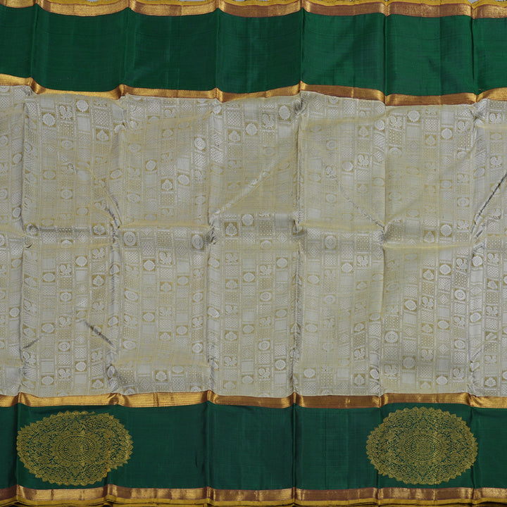 Hayagrivas Handloom Light Elaichi Green Kanjivaram Silk Saree with Bottle Green Border KBE1251I1-1