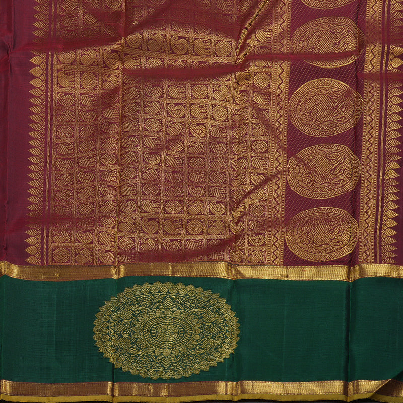 Hayagrivas Handloom Light Elaichi Green Kanjivaram Silk Saree with Bottle Green Border KBE1251I1-1
