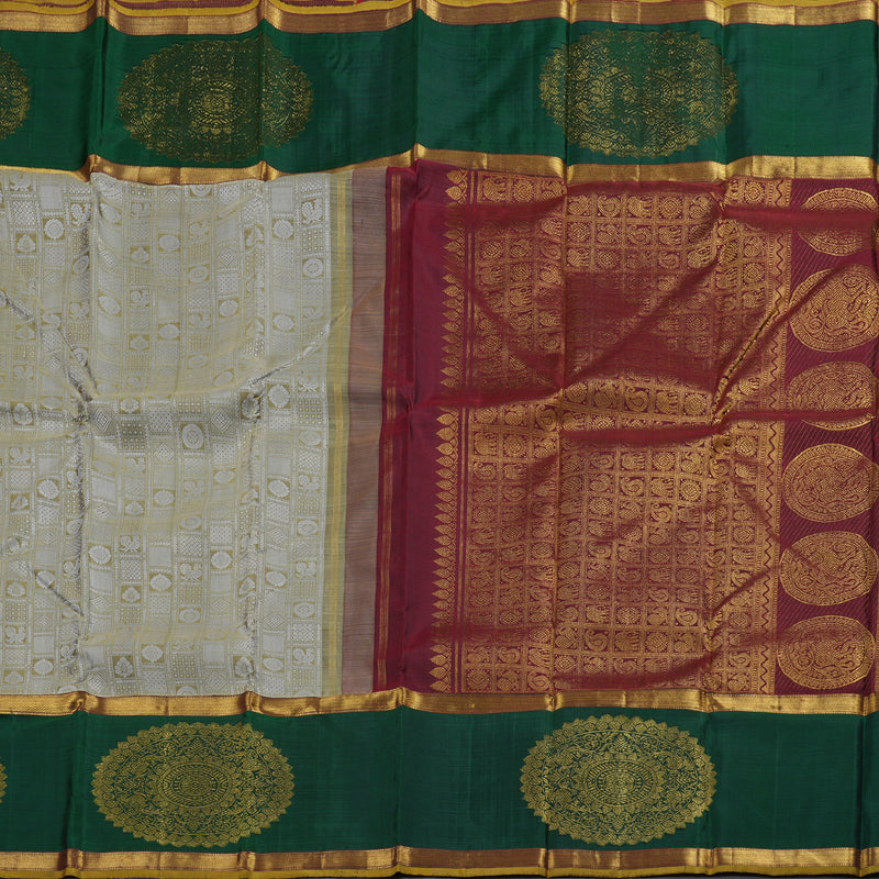 Hayagrivas Handloom Light Elaichi Green Kanjivaram Silk Saree with Bottle Green Border KBE1251I1-1