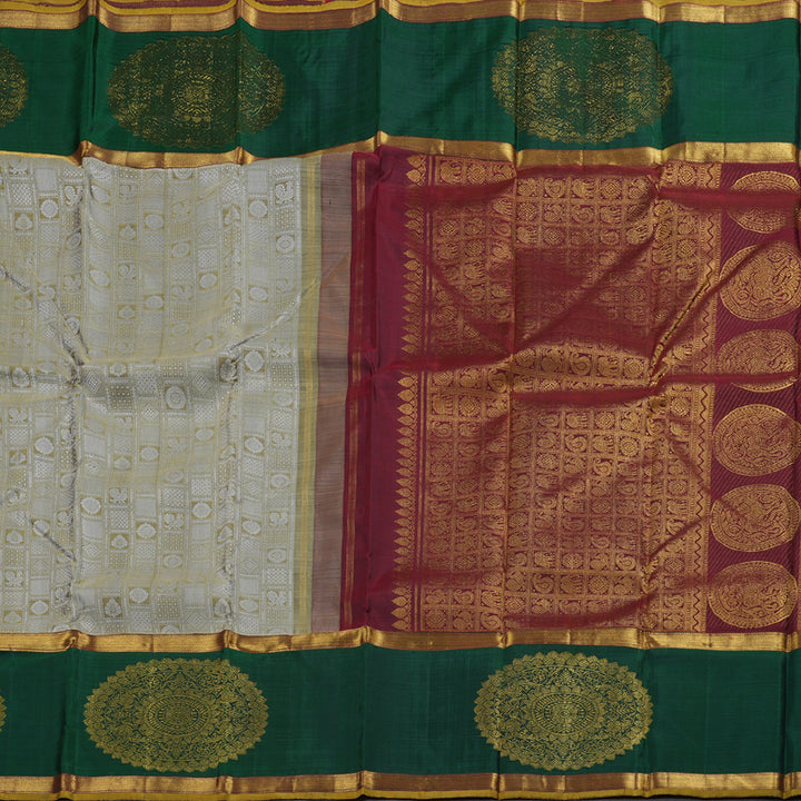 Hayagrivas Handloom Light Elaichi Green Kanjivaram Silk Saree with Bottle Green Border KBE1251I1-1