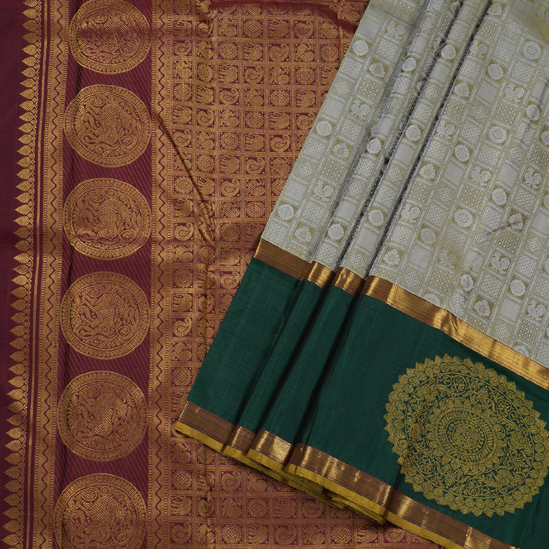 Hayagrivas Handloom Light Elaichi Green Kanjivaram Silk Saree with Bottle Green Border KBE1251I1-1