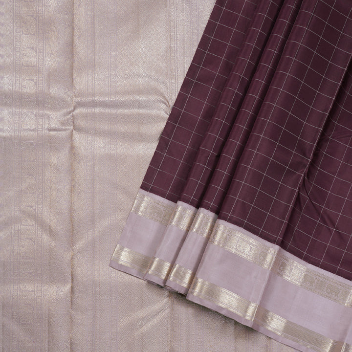 Hayagrivas Plum Purple Kanjivaram Silk Saree with Onion Pink Border - BBD768H7-1