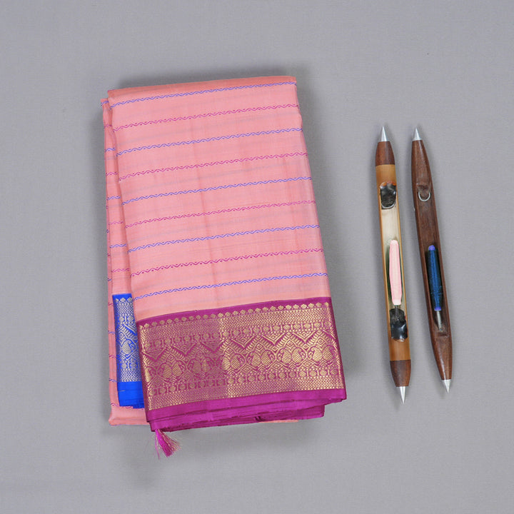 Hayagrivas Peach  Kanjivaram Silk Saree with Pink And Blue Border- BBD769H2-1